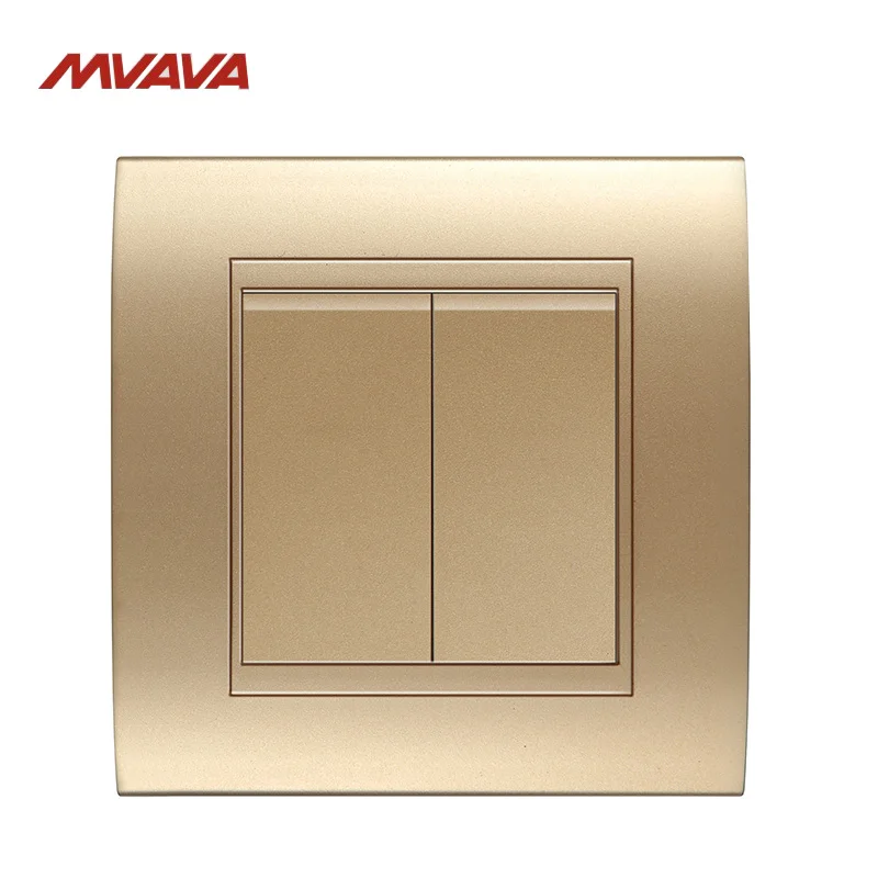 

Free Shipping,Manufacturer, MVAVA 16A Light Wall Switch 2 Gang 1/ 2 Way Wall Decorative Light Control Push Button Luxury Gold PC