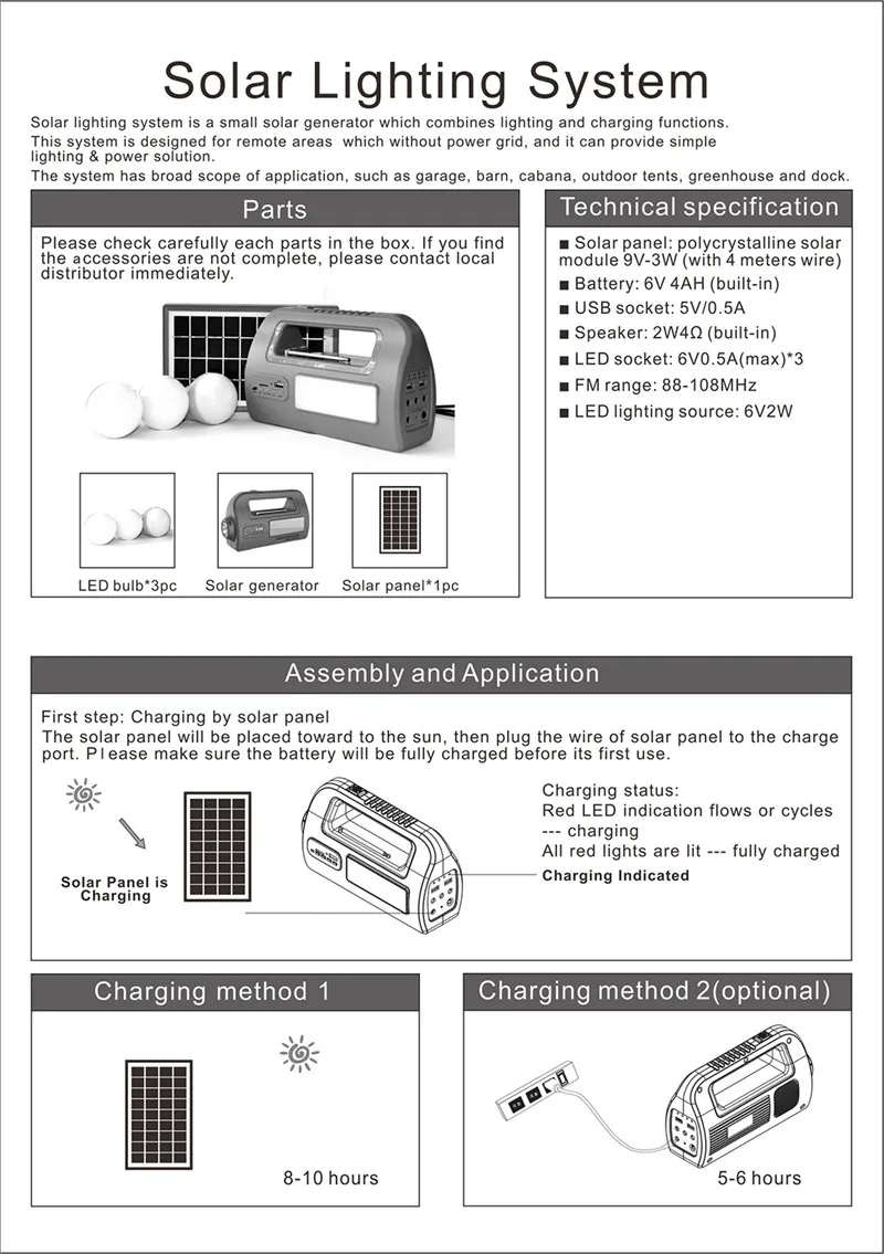 Goland Century SG050 3W, 6 в, 3W, портативный комплект солнечного освещения, многофункциональная домашняя Солнечная генераторная система постоянного тока с fm-радио, адаптер переменного тока