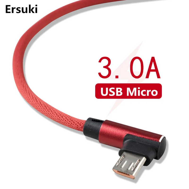 

Ersuki Micro USB Cable 3.0A 90 Degree Fast Data Sync Charging Cable For Samsung Huawei Xiaomi LG Andriod Mobile Phone Cables