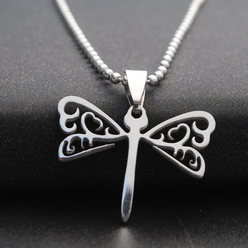 10PCS/Lot Women and women jewelry necklace titanium steel pendant stainless steel pendant hollow dragonfly