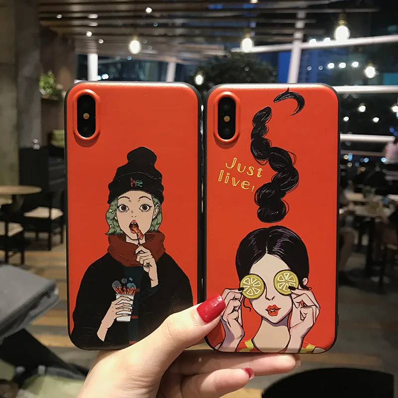 Newst Original playful girl Phone Cases for iPhone x Case For Apple iphone6 6Plus 6SPlus Coque IMD TPU Red Covers Capa Fundas | Мобильные