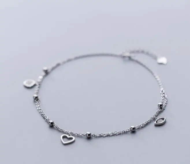 

Authentic REAL. 925 Sterling Silver Fine Jewelry cz muclti-layers love heart &Lucky Ball round ANKLET Bracelet adjust GTLS863