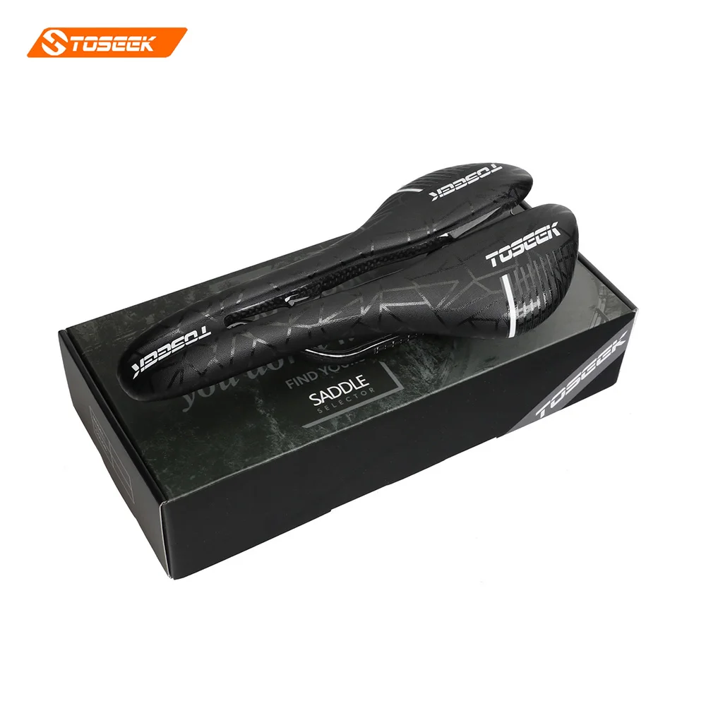 

TOSEEK bicycle saddle 3K gloss red/black Boxed genuine 2 years protection Carbon Leather saddle Carbon bow 7*9mm