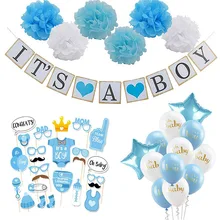 Décoration pour fête prénatale, It's a boy ou It's a girl design, ballons pour découvrir le genre de l'enfant, bannière et pompoms en rose ou bleu