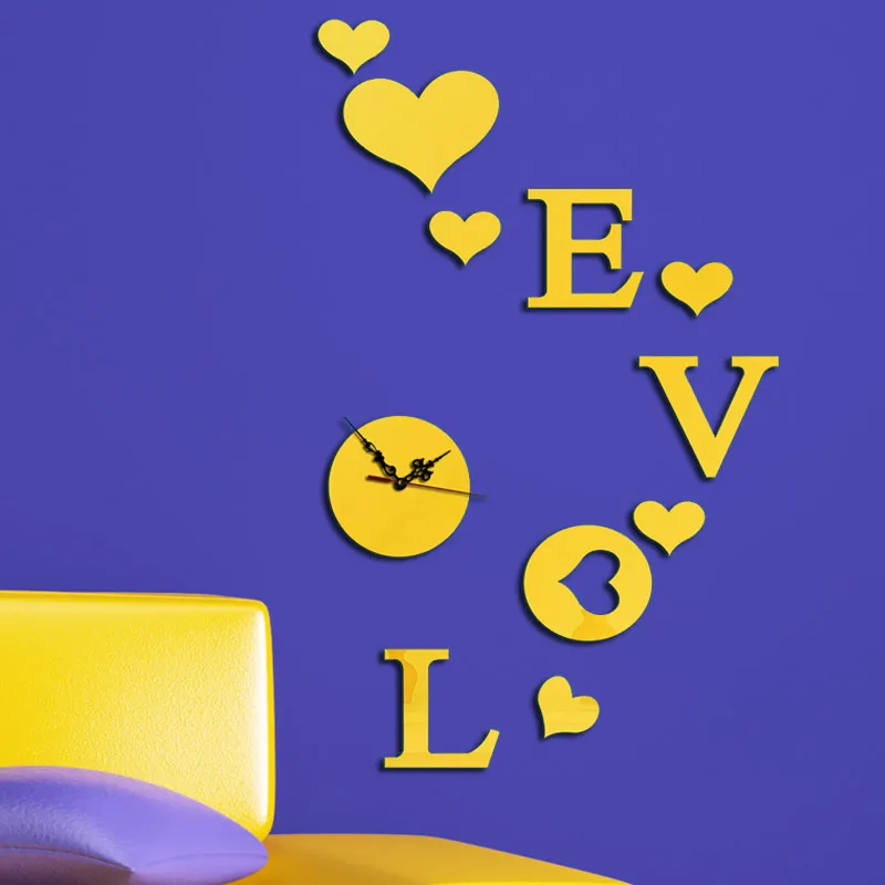 

3D DIY Heart Wall Clock For Living Room DIY Mirror Wall Stickers Acrylic Clocks Modern Design Clocks Creative Gift For Lover