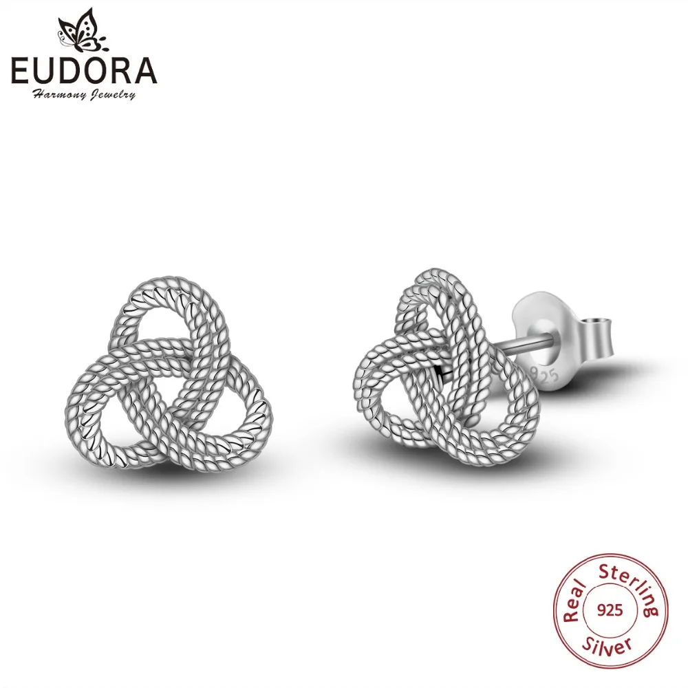Юдора натуральная 925 пробы серебро Винтаж Узел Троицы уха шпильки ирландский любовь узел серьги для Для женщин Селтикс Fine Jewelry CYE64