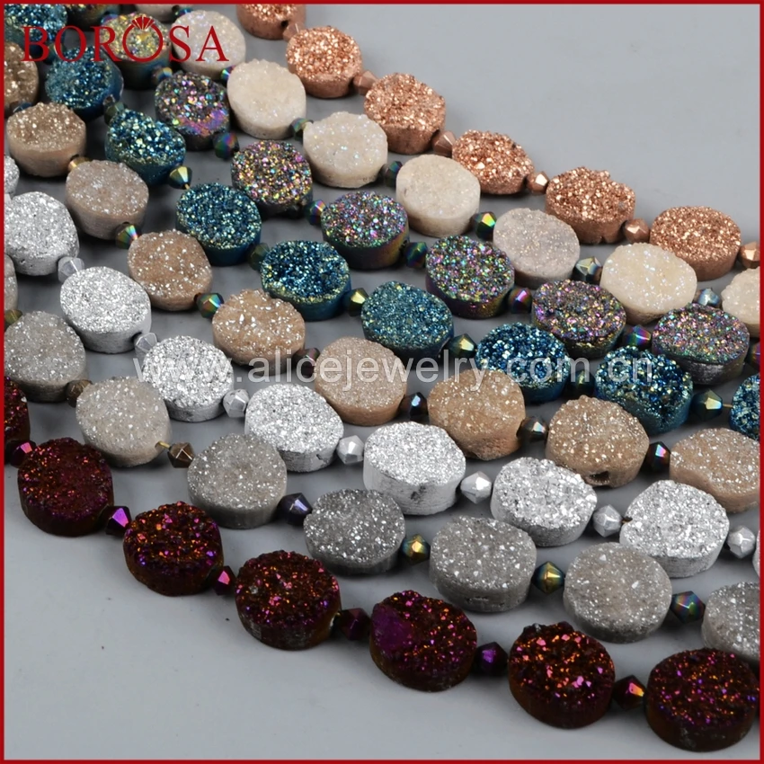 

BOROSA 16inch Handcrafted Druzy Crystal Bead ,14x12mm Oval Rainbow Natural Titanium Geode Druzy Loose Bead Fashion Jewelry LS016