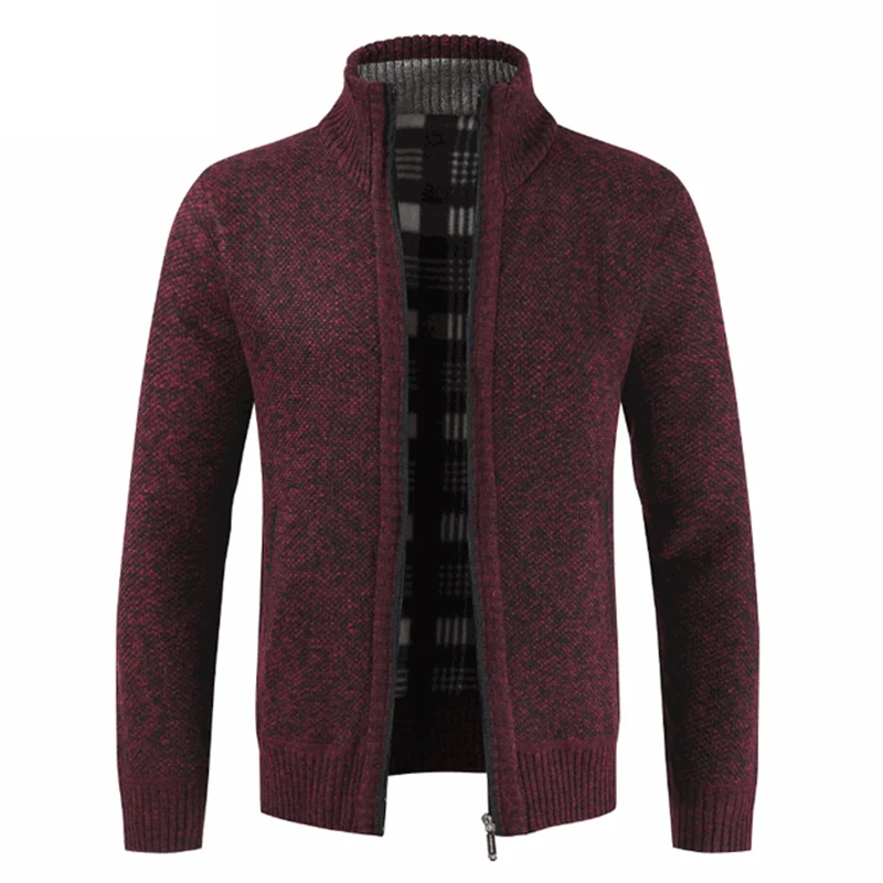 Man Autumn Winter Clothing M-3XL Plus Size Zipper Knitted Sweaters Male Long Sleeve Stand Collar Cardigan Jacket Coat Outwear