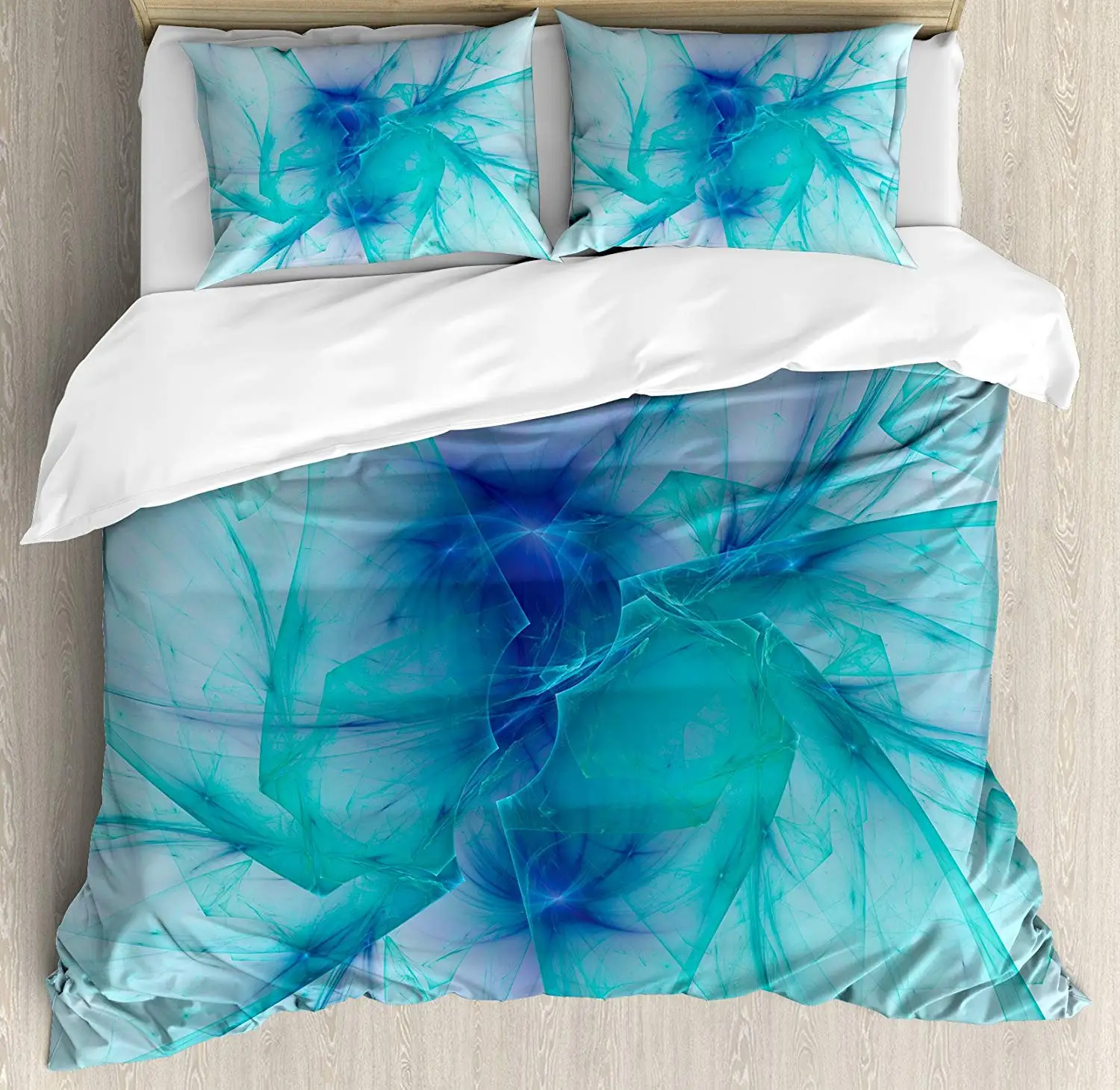 

Spires Decor Duvet Cover Set Modern Creative Computer Art Design Psychedelic Alternate Shapes Image Bedding Set Queen/Full Blue