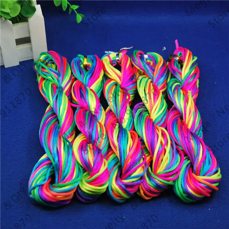 

Top 2mm Kumihimo cord 100Meter Macrame Nylon Cord Rattail Satin Braided String Rainbow Color Jewelry Beading Cord ds5-m