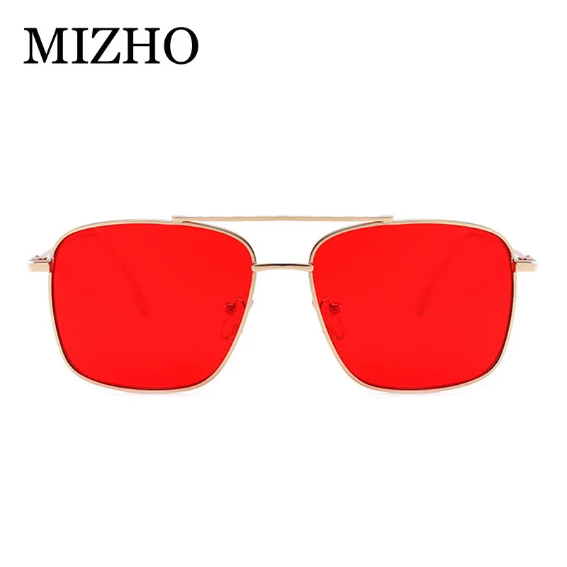 

MIZHO 2019 New Metal Square Frame Yellow Sunglasses Women Trendy UV Protection Festival Fake Glasses Men Vintage Red Lens Oculos