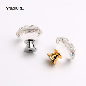 

1pcs 30mm Clear Diamond Shape Crystal Glass Pull Handle Cupboard Cabinet Drawer Door Furniture Knob