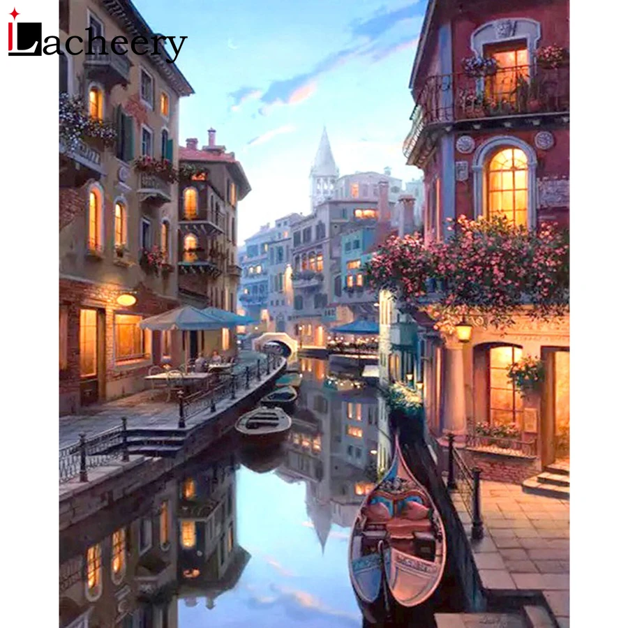 

DIY Frame Oil Paintings by Numbers Canvas Painting Venetian Town Wall Pictures for Living Room Wall Art Decor Hand-painted Gift