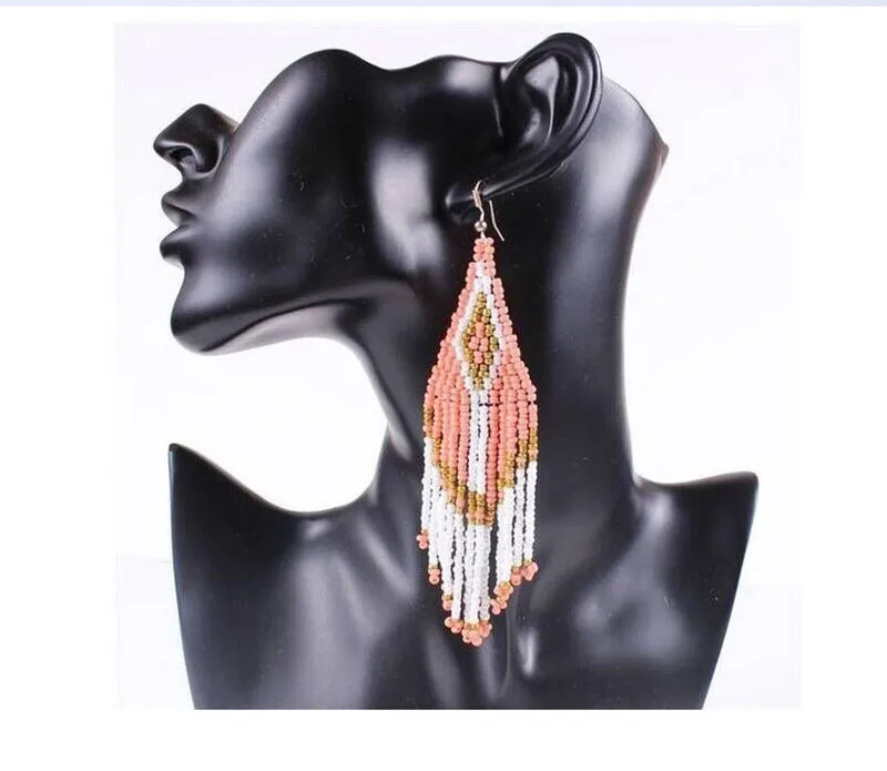 Kymyad Bohemian Beads Long Drop Earrings Ethnic Style Fashion Jewelry dangle earrings drop earrings long earrings