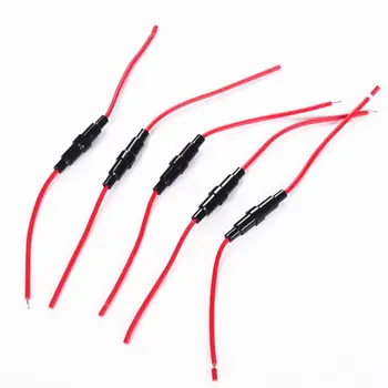 Fusible en línea de tubo de vidrio de 5x20MM, soporte tipo tornillo de apertura rápida de 5x20MM con cable de 22 AWG de 250V, 10 Uds. 1