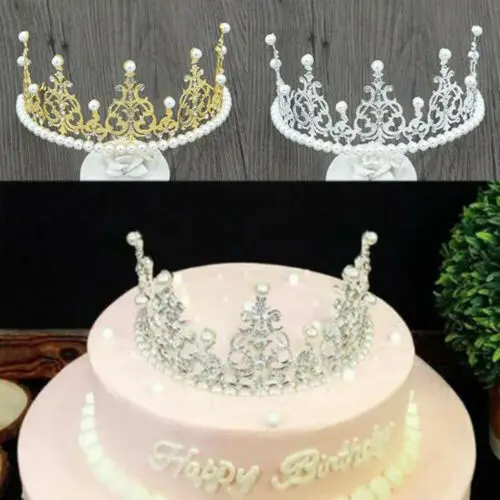 

2019 Faroot Fashion Women Wedding Cake Topper Decor Bridal Rhinestone Crystal Pearl Crown Hair Band Headband Accessory