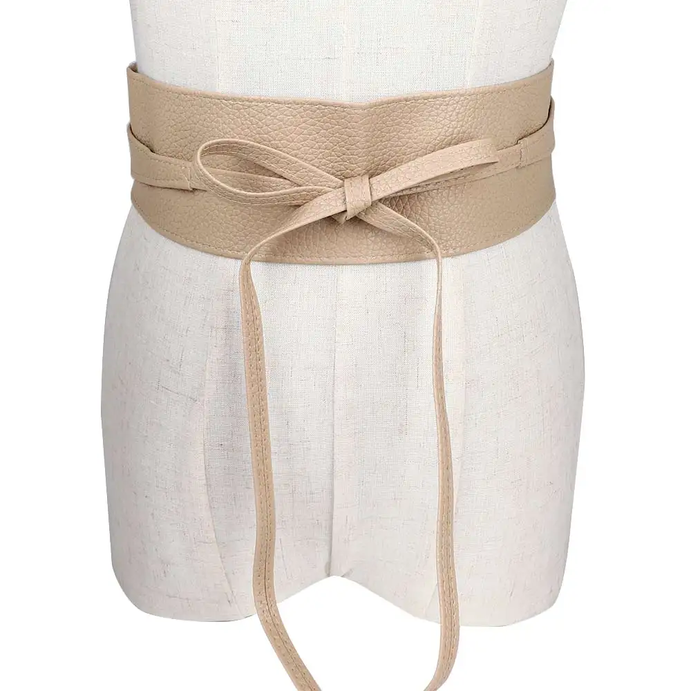 

New 1PC Elegant Women Lady's Fashion Metallic Color Soft Faux Leather Wide Belt Self Tie Wrap Around Waist Band Dress