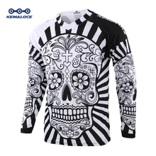 2019 長袖男性 Mtb クリングジャージクイックドライデュアルスポーツエンデューロモトクロス白スカル BMX 自転車トップマウンテンバイクシャツ制服(China)