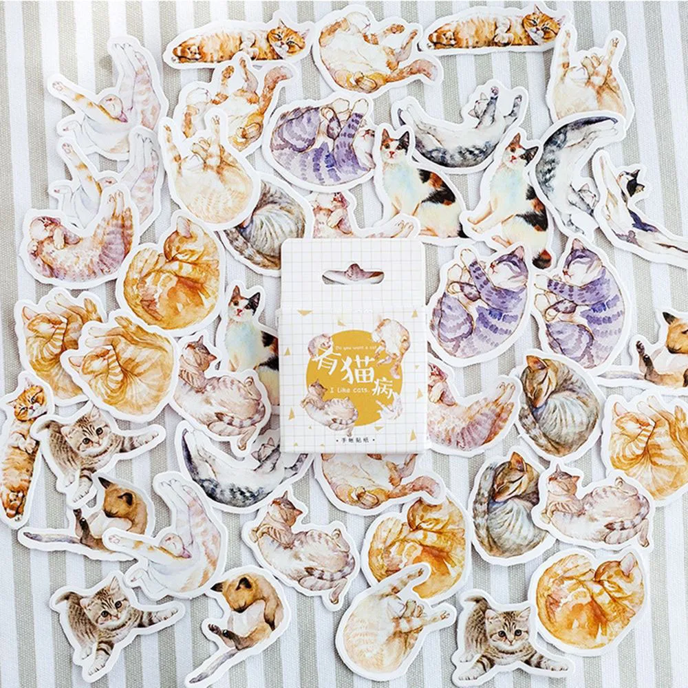 

45Pcs/Pack Lazy Cat Meow Sick Cat Decorative Stationery Stickers Scrapbooking DIY Diary Album Label