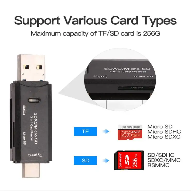 Устройство для чтения карт памяти SD Micro 3 в 1 type C/Micro USB/USB 2,0 адаптер для карт памяти SD для ноутбука MacBook SD/TF OTG