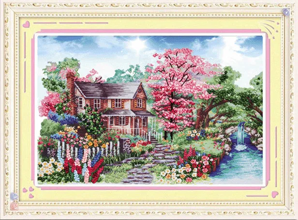 

beautiful garden silk ribbon embroidery 3D canvas painting satin cross stitch kit needlework handcraft gift DIY home wall sticke