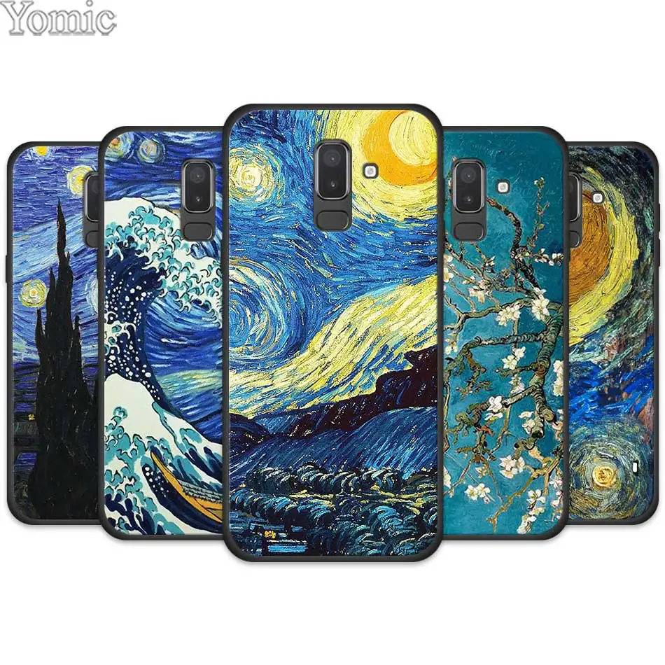 

paintings Starry Night Van Gogh Black Phone Case for Samsung Galaxy J4 J6 J8 Plus 2018 J4Plus J6Plus J4+ J6+ Silicone Case cover