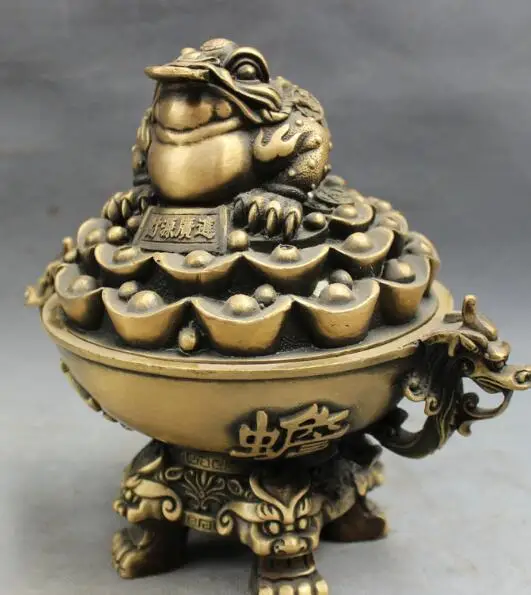 

S2133 Folk Chinese Bronze Dragon Hoptoad Toad Statue YuanBao Box Incense Burner Censer discount 30% (C0324)