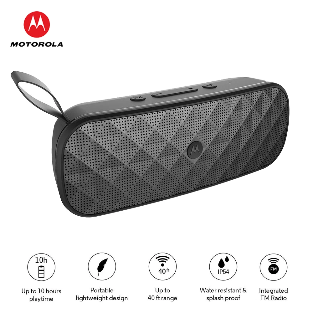 

Motorola Bluetooth Speaker Sonic Play+ 275 with FM Radio MicroSD Card Playback Build-in Mic IP54 Waterproof Portable Speaker