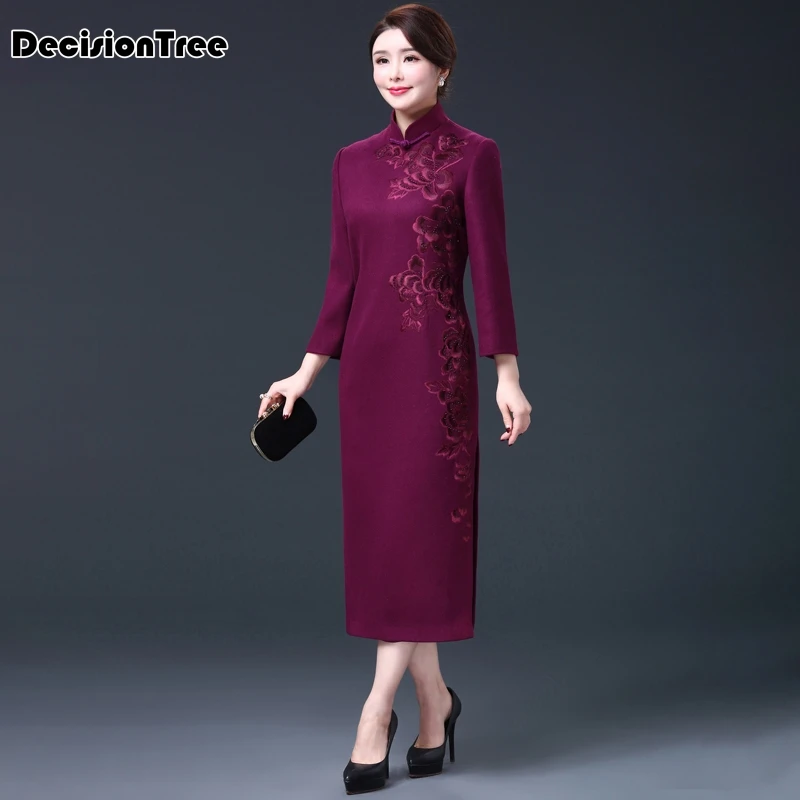 2019 Новое китайское стильное платье длинное cheongsam Бисероплетение qipao платье китайское восточное платье с длинным рукавом длинное cheongsam