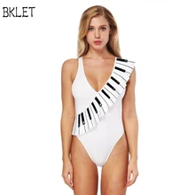 Новые рюши Wihte пианино Печатный Цельный купальник Для женщин сексуальный Плавание костюм купальное Монокини жаркое лето купальный костюм