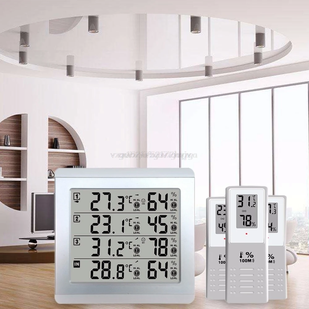

LCD Digital Wireless Indoor/Outdoor Thermometer Hygrometer Four-channel Temperature Humidity Meter Weather Station Clock N19