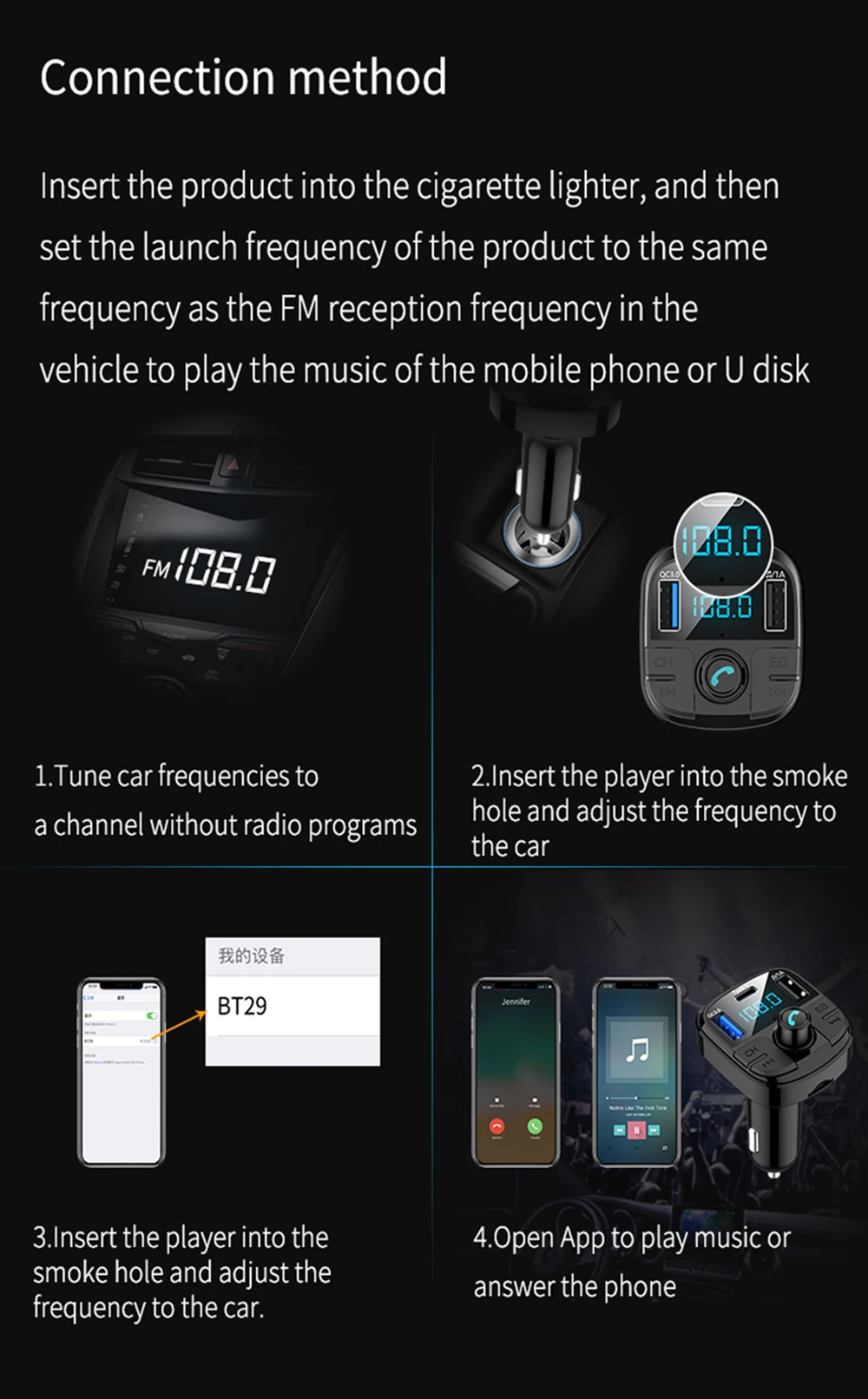 Bluetooth 5,0 QC2.0 3.1A автомобильное зарядное устройство usb порты интеллектуальная зарядка Автомобильный видеорегистратор зарядное устройство s Универсальный адаптер питания для iphone huawei