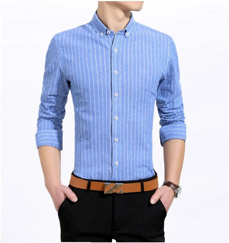 Новые мужские рубашки с длинным рукавом Slim Fit рубашка полосатая Хлопковая мужская рубашка плюс размер 2XL 3XL брендовая одежда