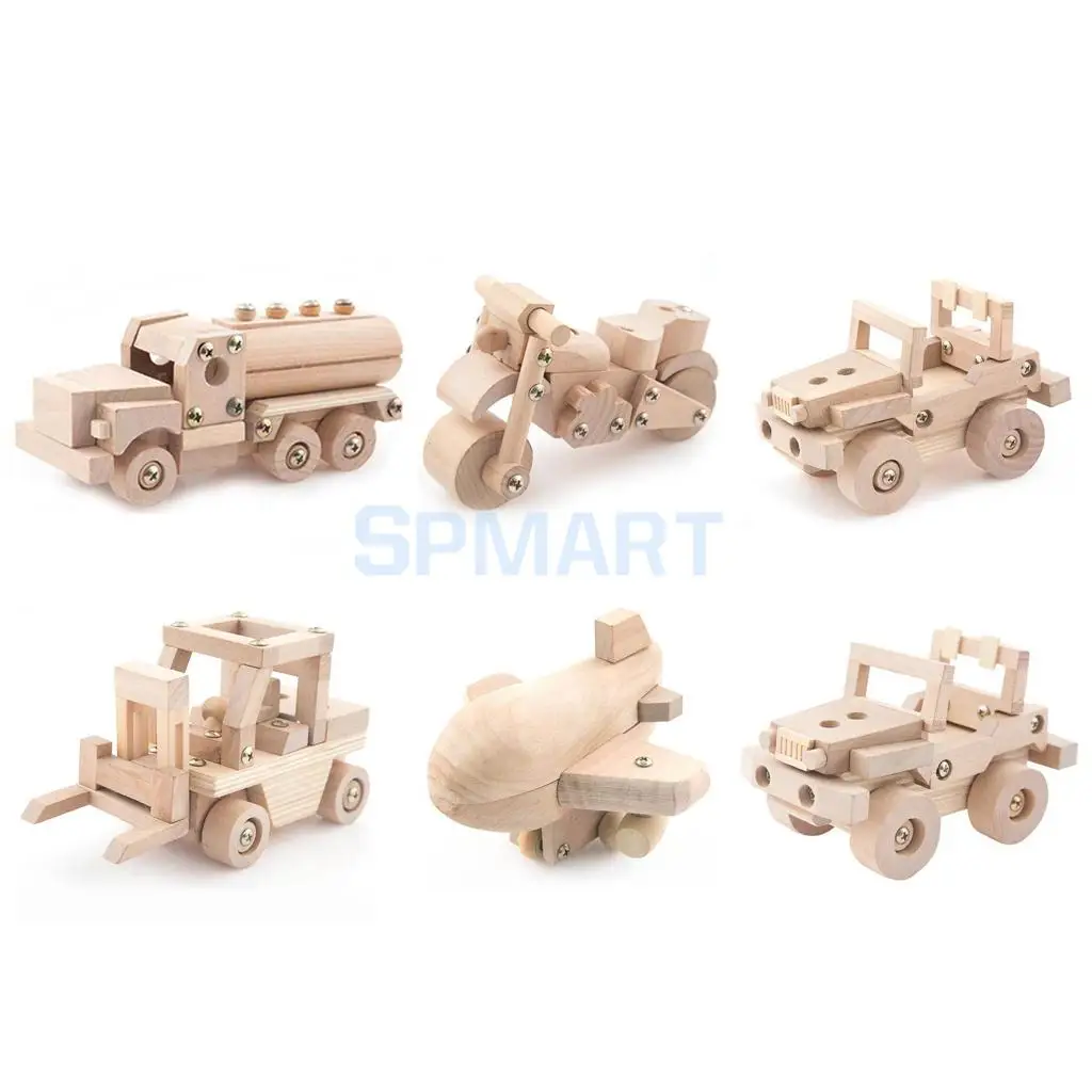 Wooden DIY Assembly Motorcycle Car Truck Vehicles Model Puzzles Building Kits Kids Children Educational Toys Creative Gifts