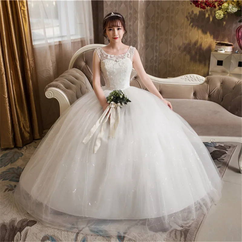 Free Shipping New 2017 Summer O Neck Lace White Wedding Dresses Plus