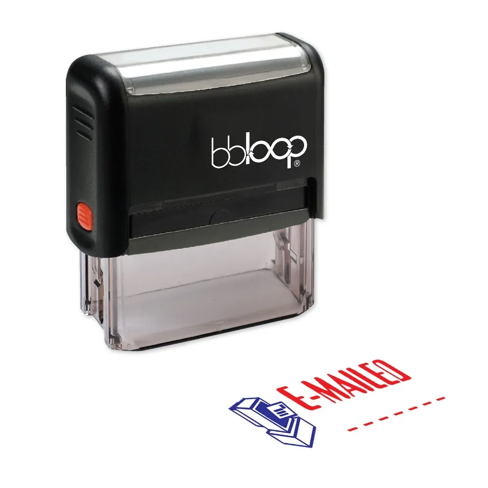 BBloop "E-MAILED" W/Computer Illustration Self-Inking Stamp, Rectangular, Laser Engraved, RED
