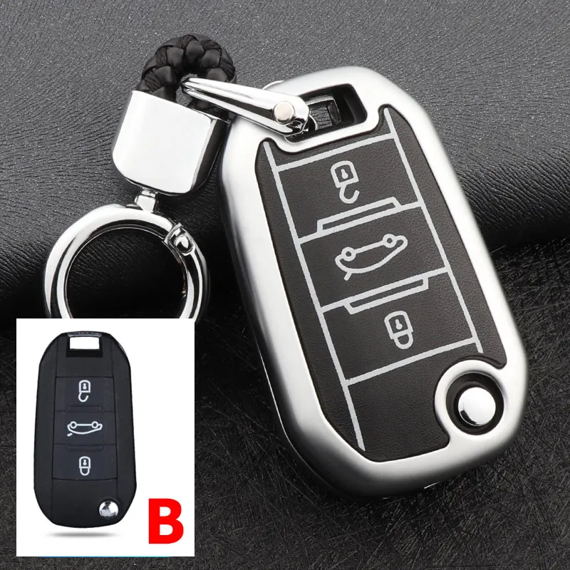 Цинковый сплав+ световой кожаный чехол Key автомобилей для peugeot 508 301 2008 3008 408 5008 Citroen C4 кактус C5 C3 C4L случае ключ - Название цвета: B Silver