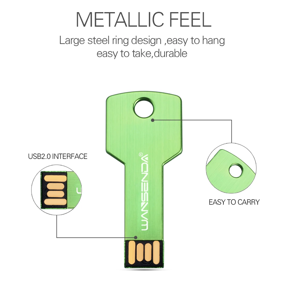 WANSENDA Metal Key USB Flash Drive, 128GB 64GB 32GB 16GB 8GB 4GB Multi Color Memory Stick - Image 3