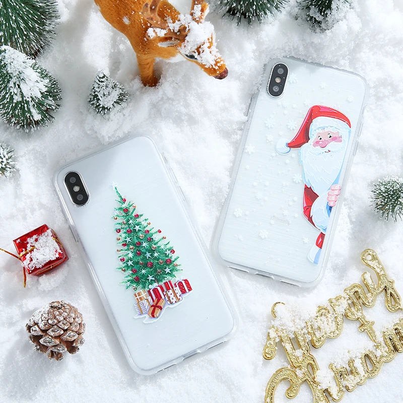FLOVEME Рождественский мягкий чехол для iPhone XR X XS Max 3D рельефные чехлы телефонов 8 7 6 6s