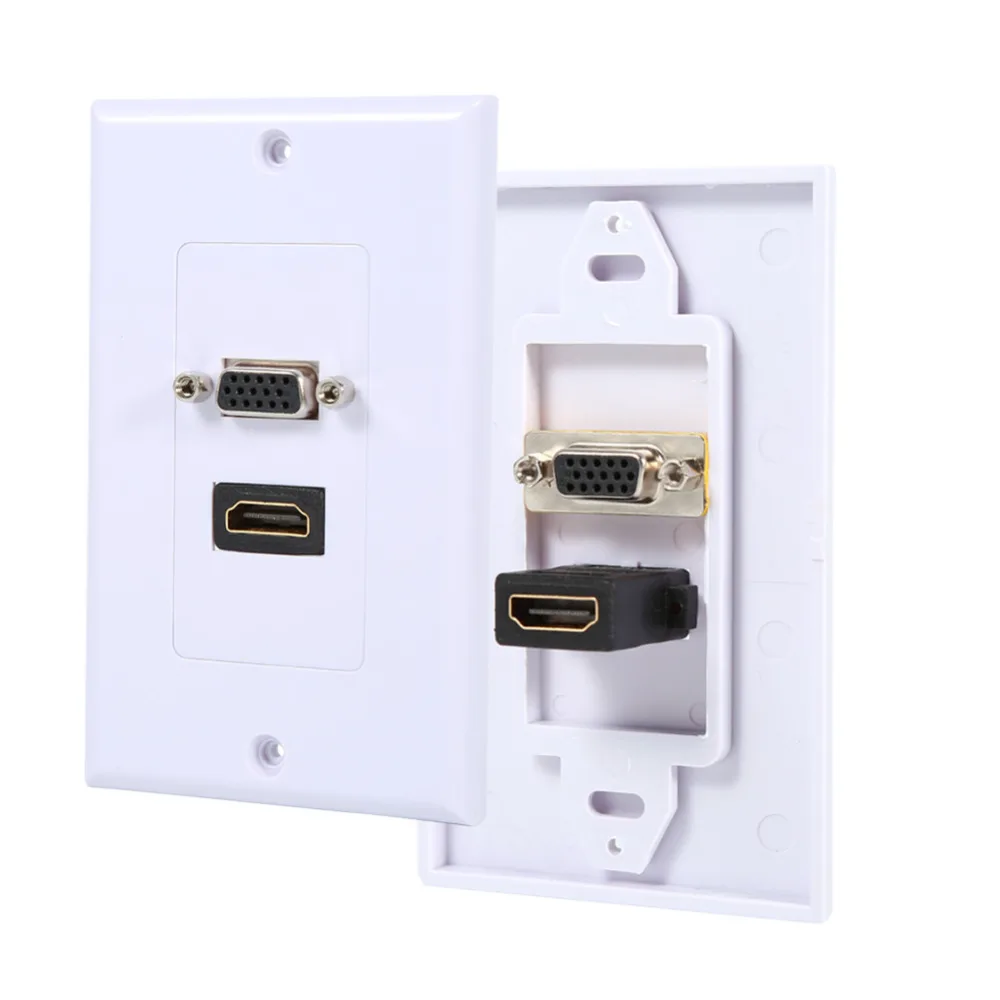 

HDMI VGA Wall Plate With VGA Jack Insert 1 Port HDMI Female+1 Port VGA Female AV Wall Outlet Video Socket Face Connector Plate