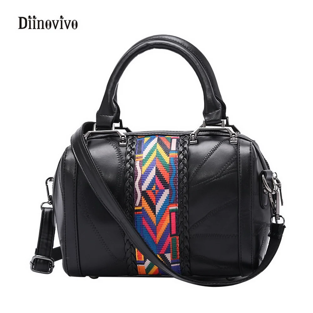 

DIINOVIVO National Style Rivet Pillow Bag Luxury Leather Messenger Bag Rock Style Women Shoulder Bag Patchwork Handbag WHDV0153
