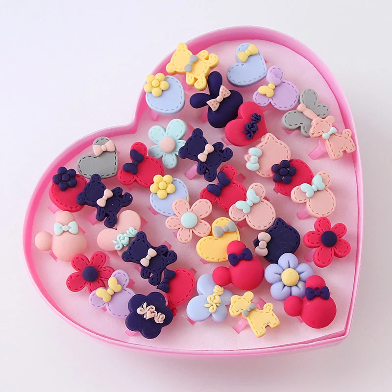 36pcs/lot Kids Heart-shaped Box Ring Party Gifts for Guests Children Finger Rings Birthday Party Decor Favors Supplies