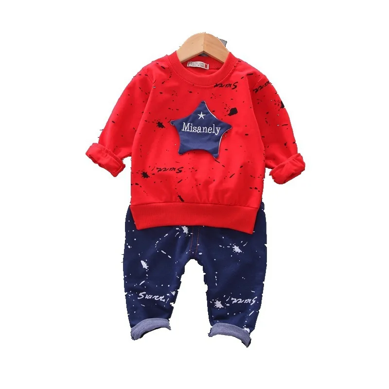 Осенняя детская одежда; одежда для малышей; детская одежда для мальчиков и девочек с персонажами из мультфильмов футболки с надписями штаны 2 шт./компл. модная одежда для малышей, спортивные костюмы для младенцев