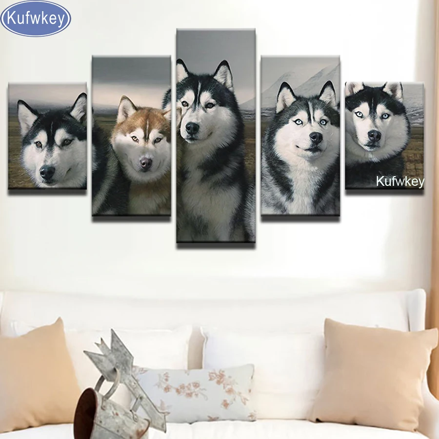 

5pcs 5D diy Diamond Painting,Huskies dog Stitch Cross,Full,Diamond Embroidery animals,Diamond Mosaic,diamond pattern,roll puzzle