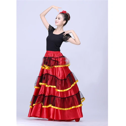 LGold/DeepPink Satin 6/12/25 Yard Tiered Gypsy Frill Skirt Belly Dance Flamenco 