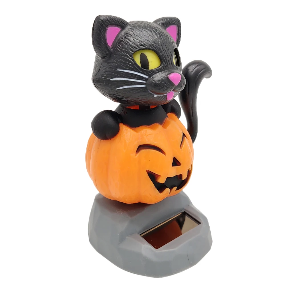 Dancing Pumpkin Cat Swinging Bobble Dancer Solar Power Toy Halloween Decor