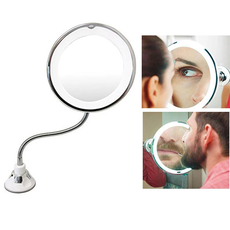 

Adjustable Magnifying Bright LED Lighted 360 Swivel Makeup Mirror Flexible Bendable Gooseneck Wall Mounted Bathroom Mirror