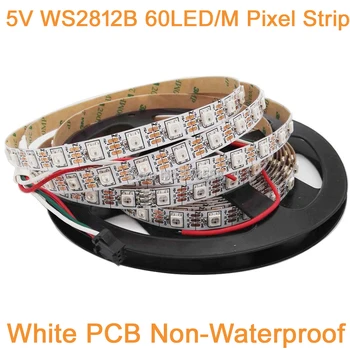 

5m 5V WS2812B 60LED/M Dream Color RGB Pixel LED Strip,Built-in WS2811 IC Individually Addressable IP20 Non-waterproof, White PCB