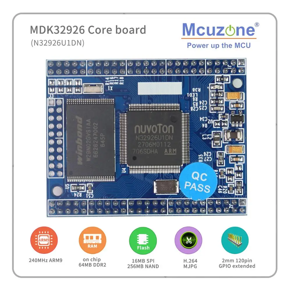 

N32926 based coreboard, on chip 64MB DDR2, Highspeed USB, EMAC, SDIO, Audio, RTC, Camera, Linux and ucOS ucGUI ready N32926U1DN