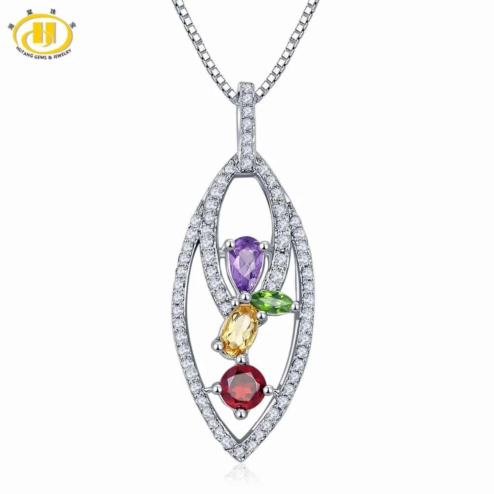 

Hutang Cute Natural Multi Gemstone Chrome Diopside & Citrine Solid 925 Sterling Silver Pendant & Necklace Fine Jewelry For Women